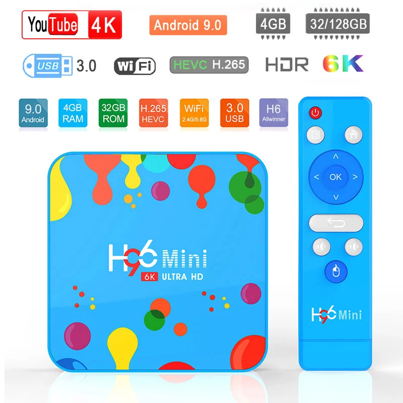 

originele set-top box H96 mini smart TV box android 9.0 4G 128GB wifi Bluetooth full HD 6K Ultra HDR box tv iptv youtube 4K