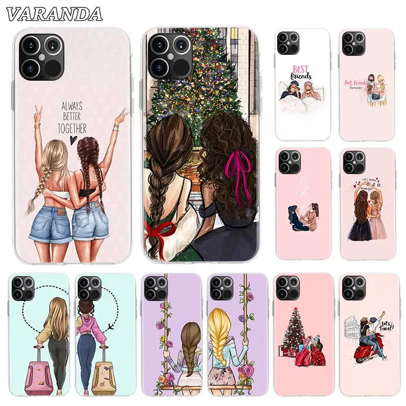Силиконовый чехол для Apple iPhone 12 Mini 13 11 Pro Max X XS XR SE 2020 7 8 6 6s Plus чехлы девочек Bff Best Friends