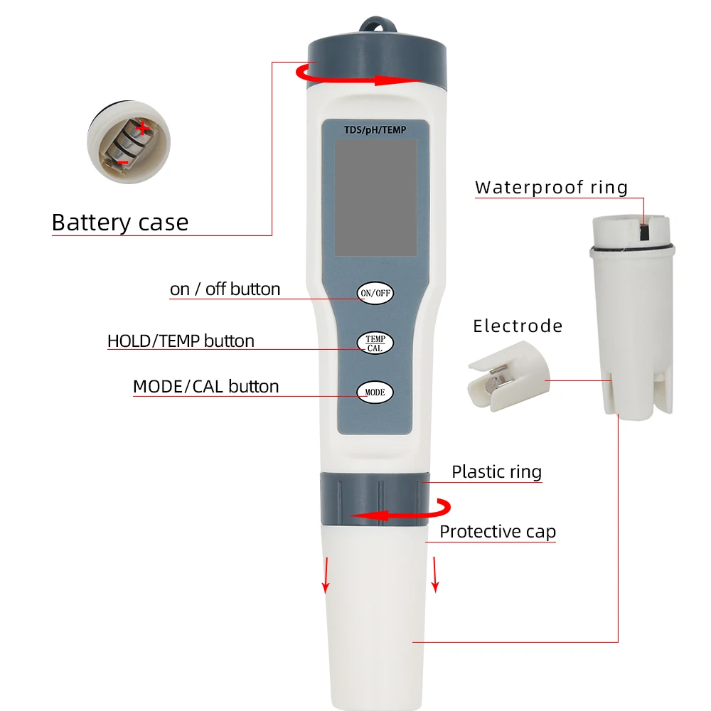 Digital PH TDS EC Meter Temperature tester Filter Measuring Water High Quality Purity Tester for pool aquarium 20%off