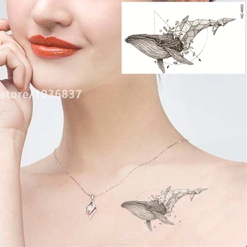 

Nu-TATY Waterproof Temporary Tattoo Sticker 5 set Interesting style Popular funny cartoon line whale flower arm Abstract whale