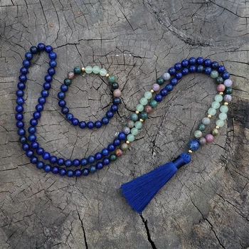 

8mm Dyed Lapis, Indian Onyx Japa Mala Set,Blue,Meditation Mala, Namaste Yoga Jewelry,Buddhist Mala Prayer Bead,108 Mala Beads