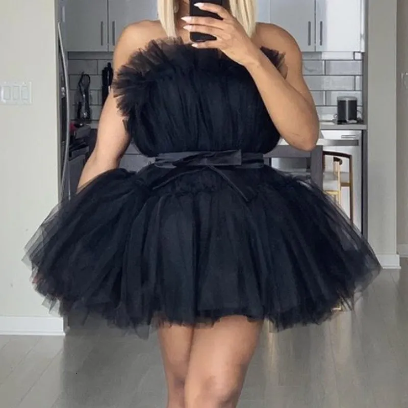 

Women Sleeveless Party Tulle Dress Short Mini Dress Elegant Female Solid Ball Gown Short Dresses