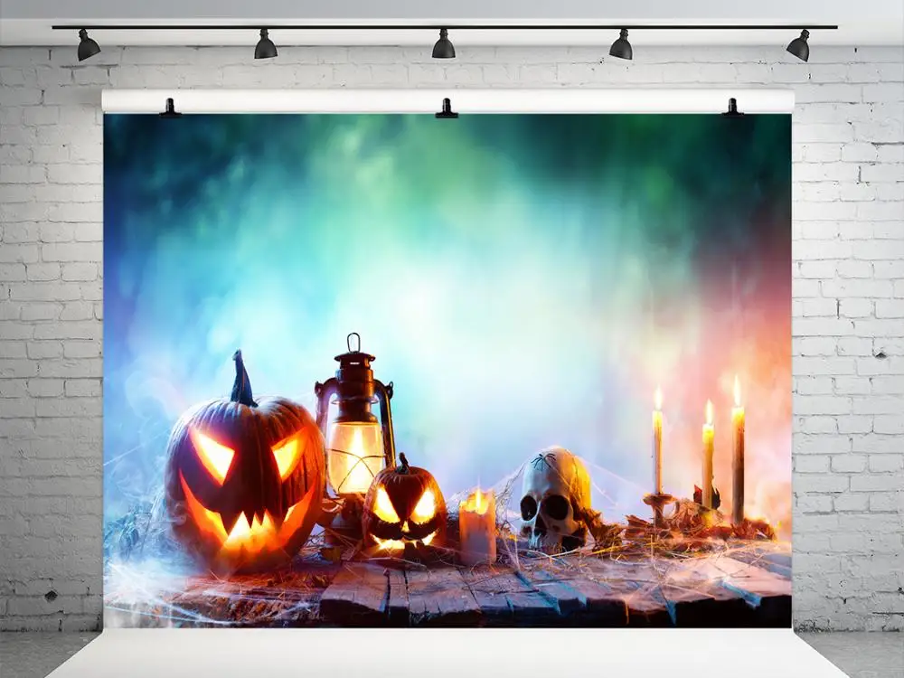 

Kate Happy Halloween Backdrop for Photography Wood Pumpkin Lanterns Horrible Background Photography Props