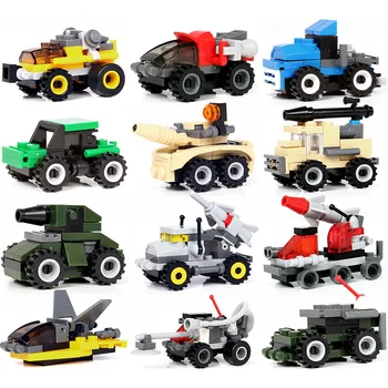 

Mini Car Model Building Blocks for Kids Diy Educational Assembled Transportation Tank Plane Small Bricks Toys for Boys Children