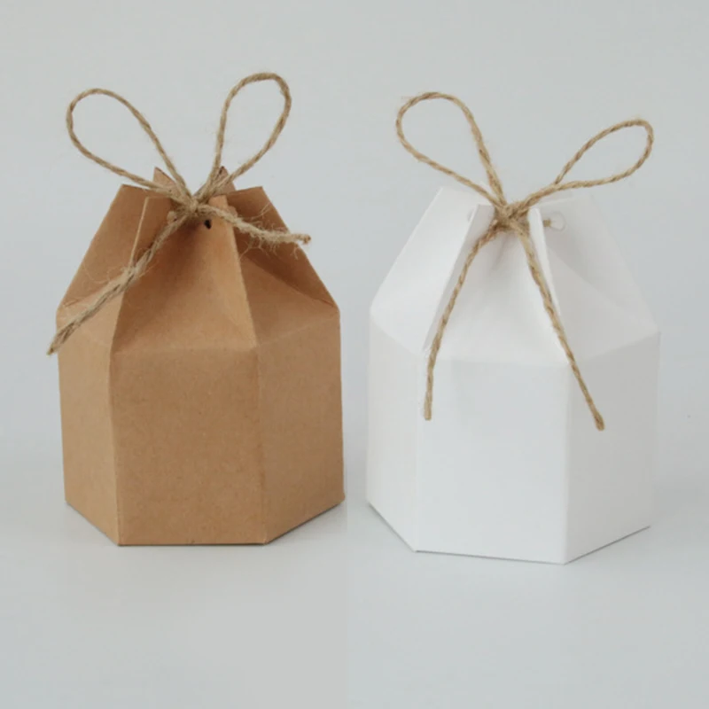 1/10 pcs Brown paper ribbon gift box candy box wedding party Birthday decoration 