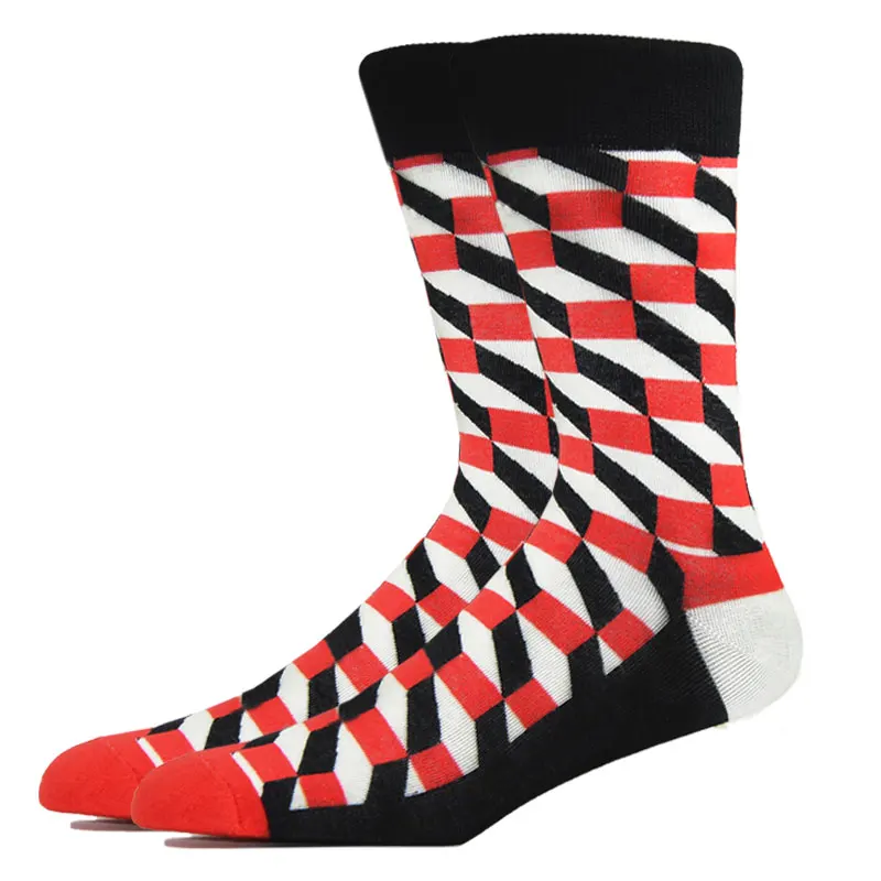 Fashion Man Socks Geometric Color Combed Cotton Autumn Winter Warm Breathble Couple Long Socks For Men Women Happy Wedding Gifts