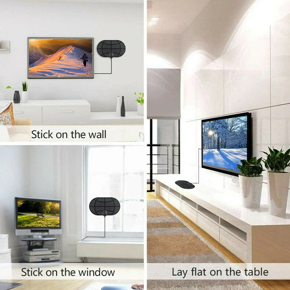 1080P Clear Stable Indoor HDTV Portable 50 Mile Range Mini Universal Black Durable TV Antenna Skylink Digital With Amplifier