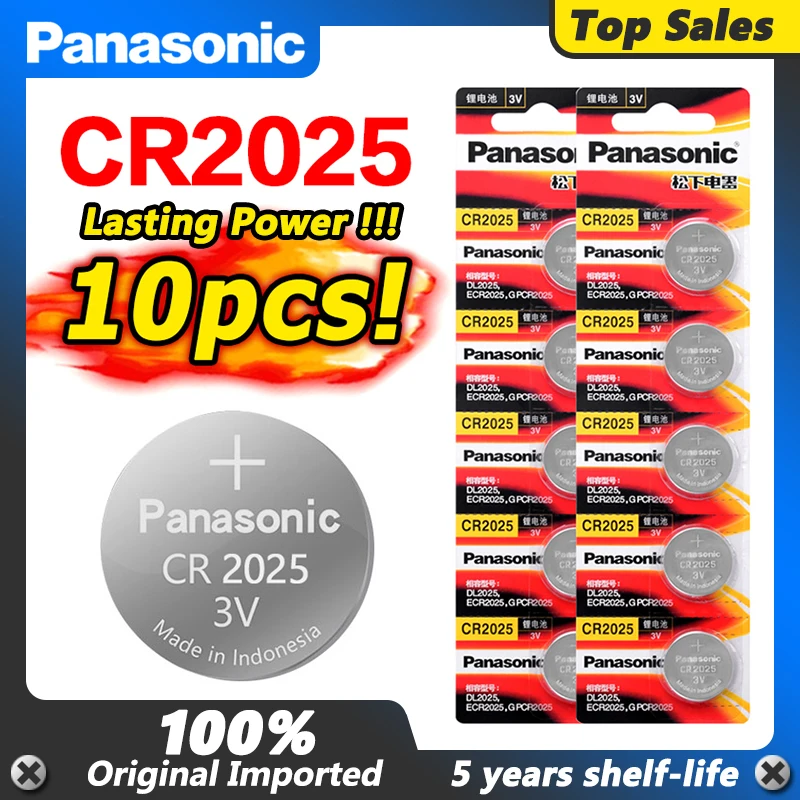 Panasonic 10 unids/lote cr 2025 3V Litio cr2025 pila de botón pila de moneda para luces LED juguetes Relojes