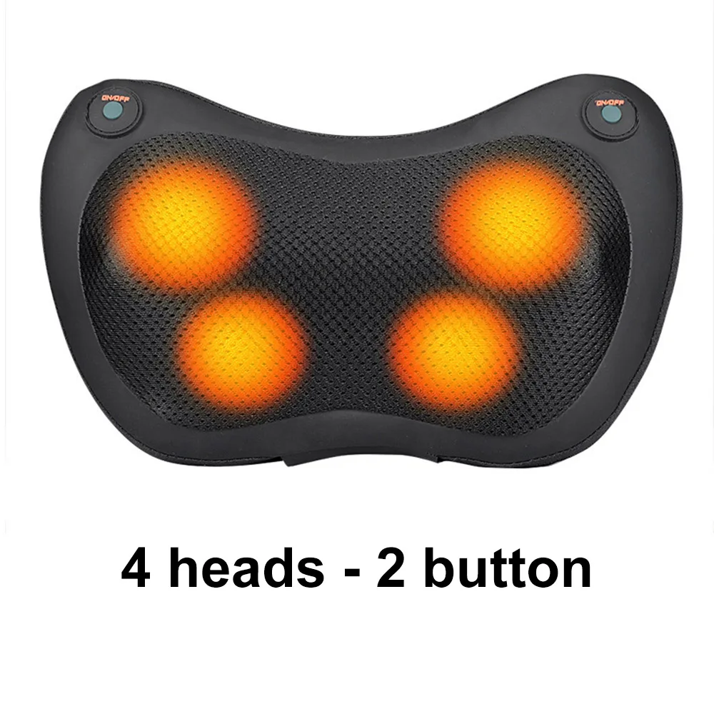 black 2button 4head Шиацу массажная подушка головки автомобиля спины шеи Массажер домашний талии Электрический массаж тела массажер - Цвет: black 2button 4head
