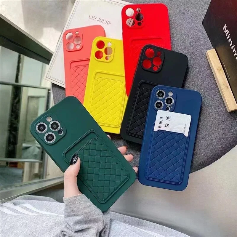 Luxury Weave Card Slot Shockproof Silicone Case For iPhone 12 Mini 11 Pro Max Bumper Soft Back Cover | Мобильные телефоны и