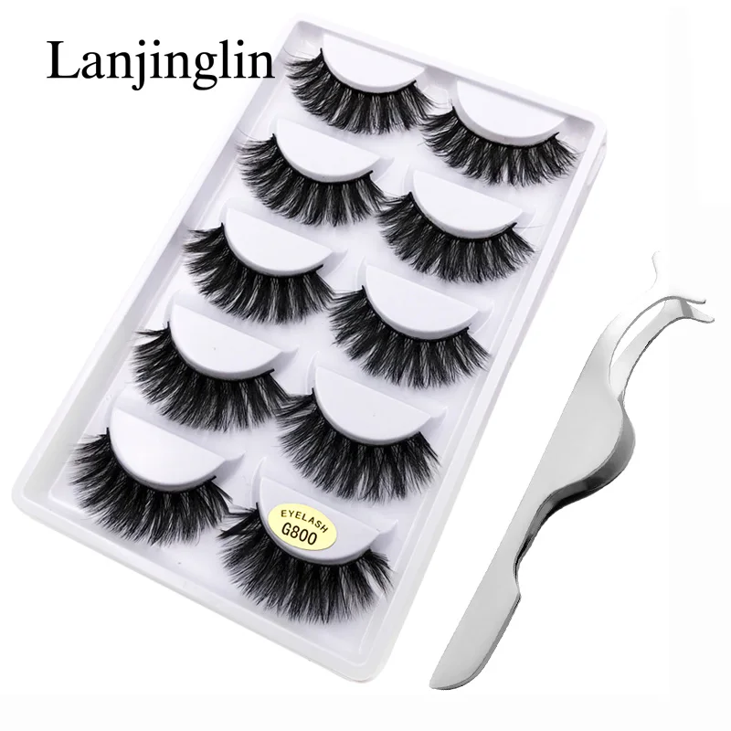 

LANJINGLIN strip false eyelashes makeup handmade 3d mink lashes extension natural fake eyelash mink eyelashes tweezers