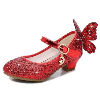 

Girls Wedding Shoes Glitter New Brand High Heels Children Princess Sandals Dance Kids Fashion Party Shoes with Bow