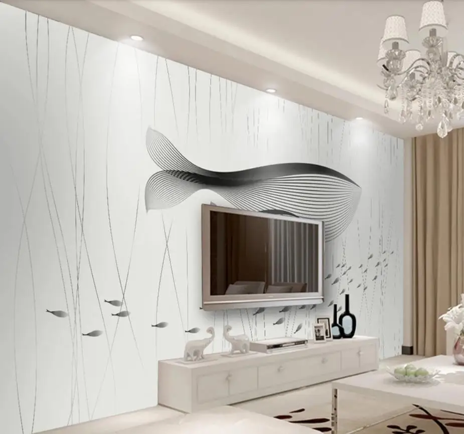 Простой современный фон с изображением больших рыбок и морских пейзажей