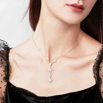 

925 Silver Meteor Necklace Female Europeans and Americans Design Temperament Simple Net Red insm Star Clavicle Chain Pendant