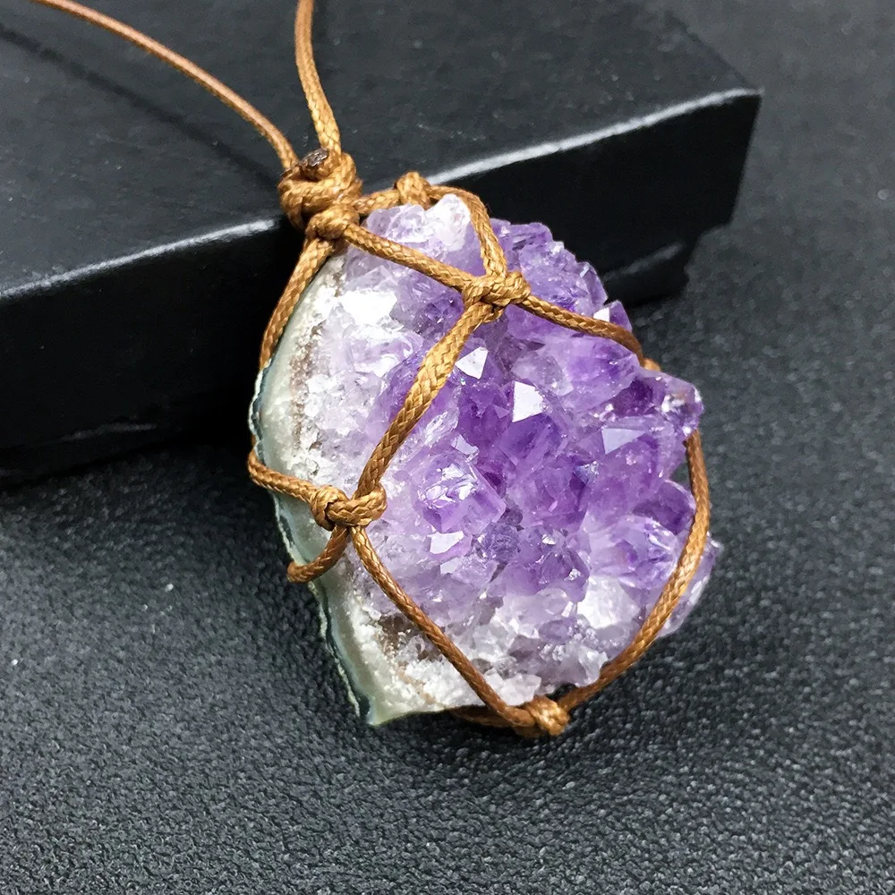 Ручная работа плетеная оплетка Reiki исцеляющее сырье натуральный кварц кластера
