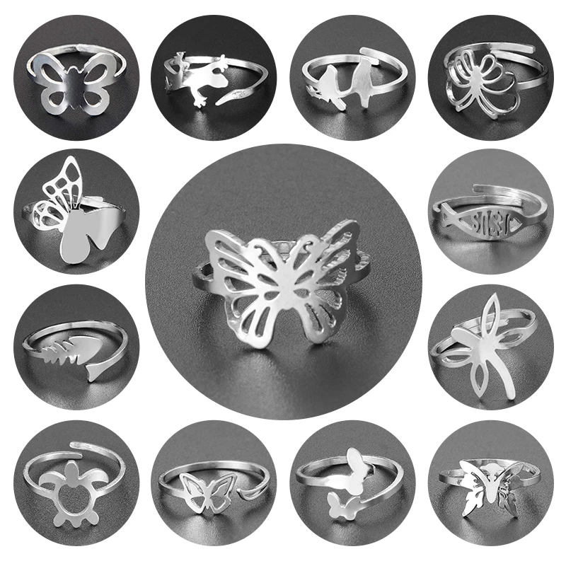 Cute Butterfly Animal Rings 13 Style Hollow Stainless Steel Ring For Women Man Fashion Jewelry Accessory Gift | Украшения и