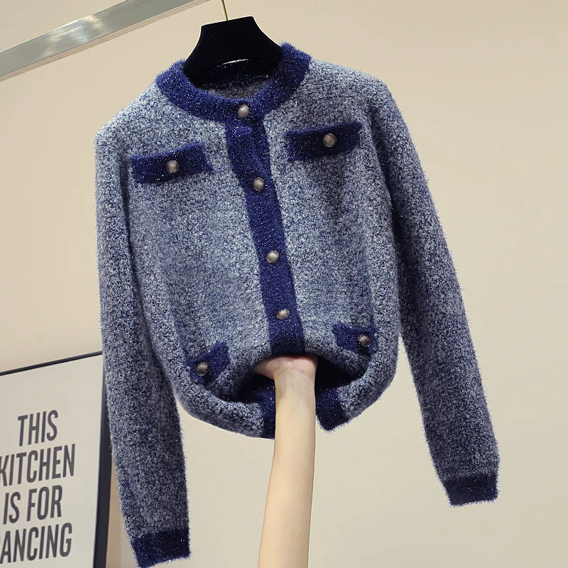 ^Cheap Small Fragrance Cardigan Jacket Women's Autumn 2019 New Korean Loose Color Matching Fashion Long Sleeve Knitted Top Sweater Coat