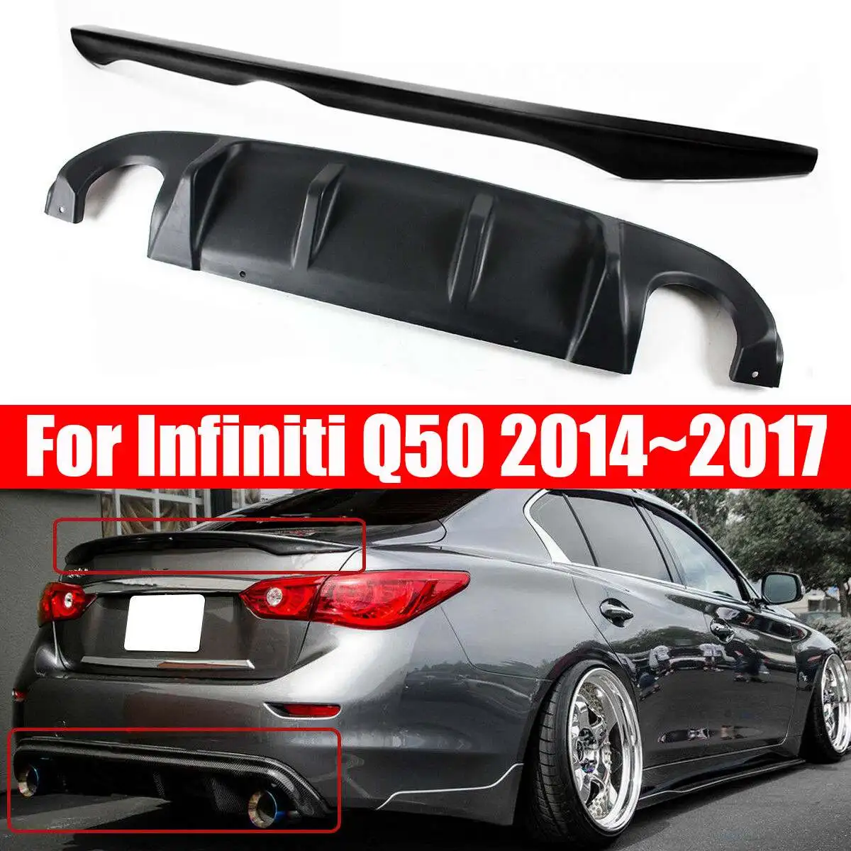2 предмета в комплекте, для Q50 ABS Материал заднего бампера Диффузор спойлер для Infiniti Q50 4-дверный седан 2013