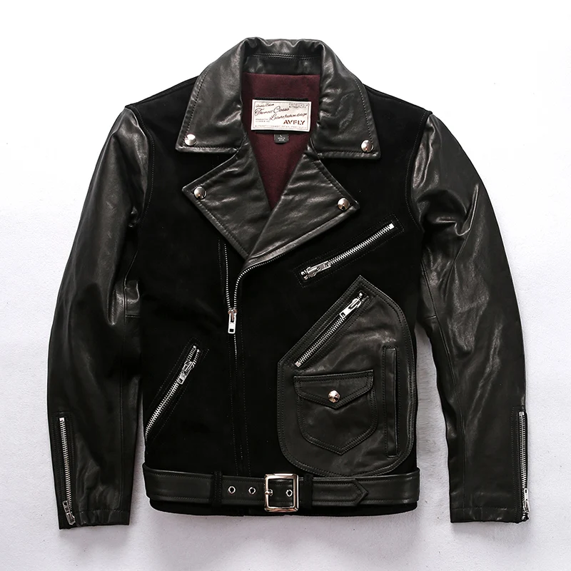 

2019 Men's Thick Heavy Cow Leather Jacket Black Genuine Leather Vintage Motorcycle Coat Large Size Autumn Winter Warm Jacket
