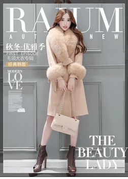 

Wool Coat with Fur Collar Elegant Vantage White Black Manteau Femme Coat Women Casaco Feminino Abrigo Mujer Coat XL