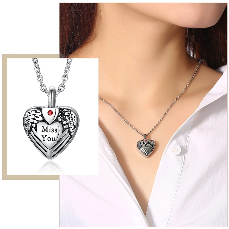 

Miss You Cremation Urn Ashes Pendant Necklaces for Women Stainless Steel Keepsake Memorial Heart Love Gifts
