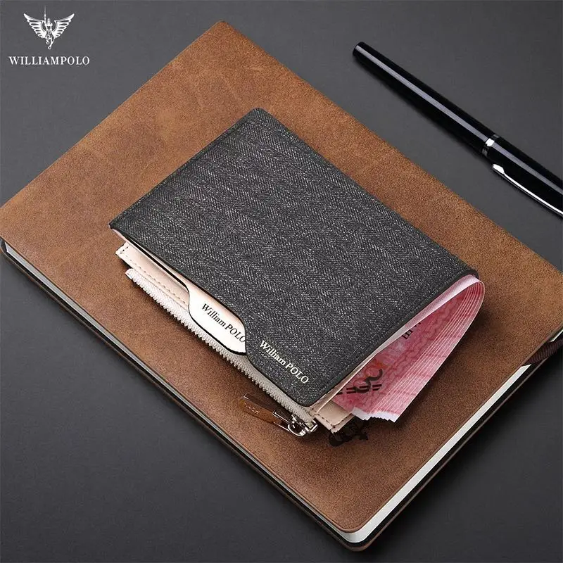 Кожаный мужской бумажник Williampolo Модный джинсовый холщовый кошелек для кредитных