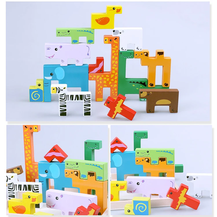 Игрушек! Развивающие деревянные игрушки Красочные животные строительные блоки сложить высокий баланс Дети День рождения Рождественский подарок 1 шт