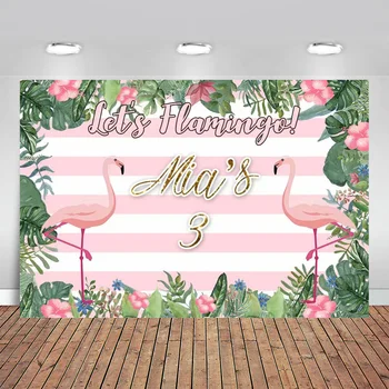 

Pink Flamingo Tropical Leaves Flower Backdrop Summer Girls Birthday Party Backgrounds Customized 7x5FT Vinyl
