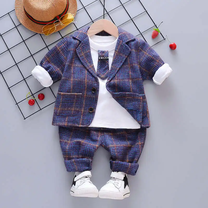Baby Boy Clothes Sets Children Suits Autumn Kids Gentleman Style Coats T-Shirt Pants 3pcs/set Infant Boys Outfits | Детская одежда и