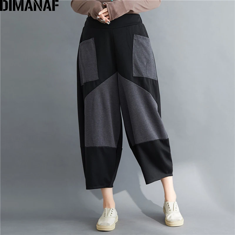 Shi3358CN DIMANAF размера плюс, женские длинные штаны, брюки, хлопок, пэтчворк, черные, свободные, повседневные, женские, базовые брюки, эластичная талия - Цвет: Shi3358CN