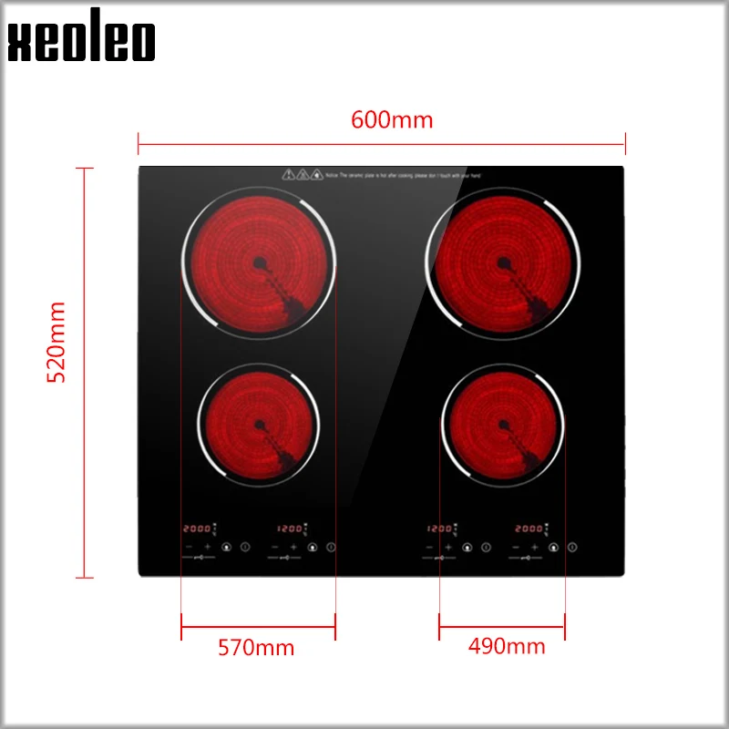 XEOLEO Home use Built-in Electric Ceramic Cooker Induction cooker 1200W+1800W Four Burner Electric hob with timing Ceramic stove