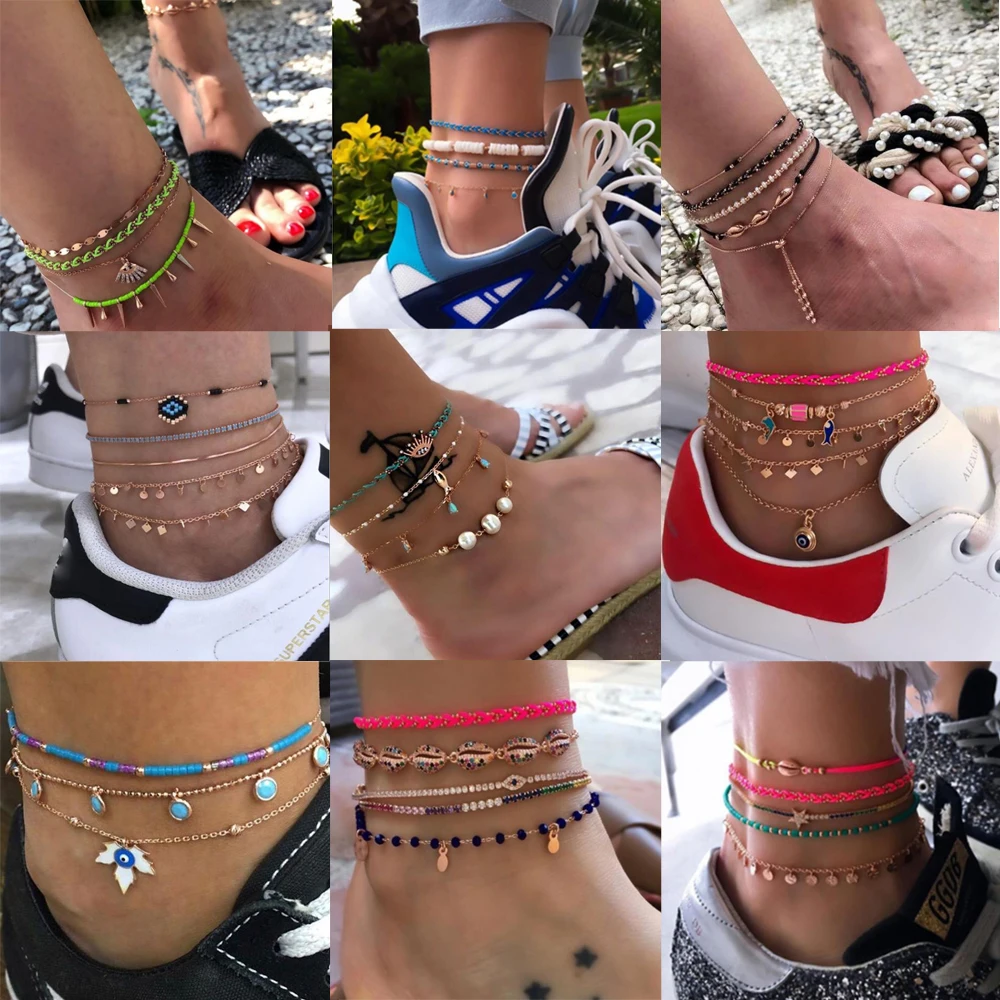 Docona Bohemian Colorful Bead Anklets for Women Sea Scallop Elephant Shell Rope Foot Chain Crystal Summer Jewelry Wholesale Docona Bohemian Colorful Bead Anklets for Women Sea Scallop Elephant Shell Rope Foot Chain Crystal Summer Jewelry Wholesale
