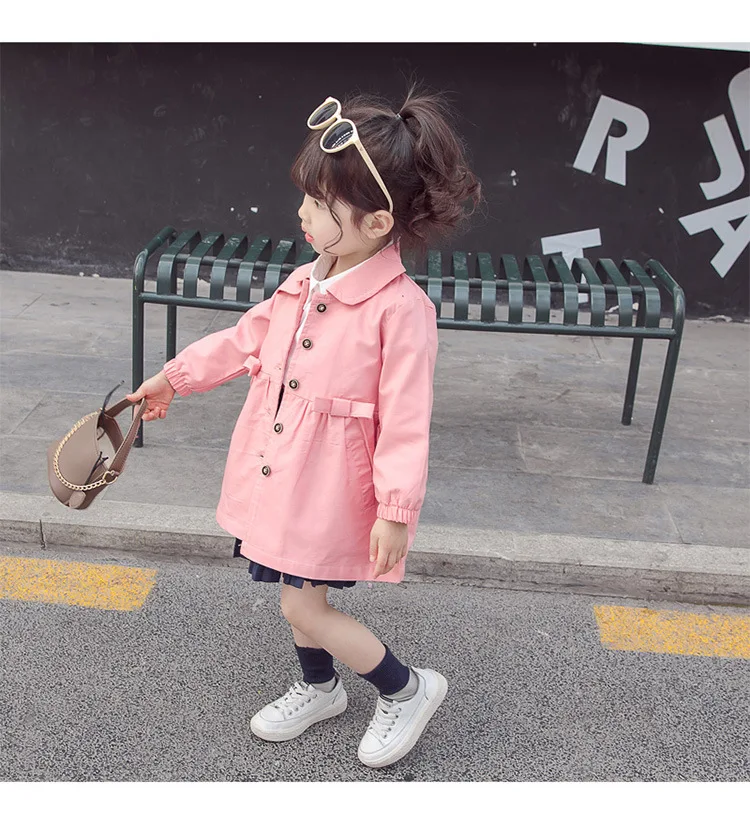 Special New Autumn Bow Jacket Korean Version Baby Girl Windbreaker Fashion Single Breasted Children Clothing Trench Coat