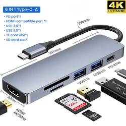 Premium USB-C Hub with 4K HDMI, RJ45 Ethernet, VGA, and Card Reader Slots (6-in-1 Gray)