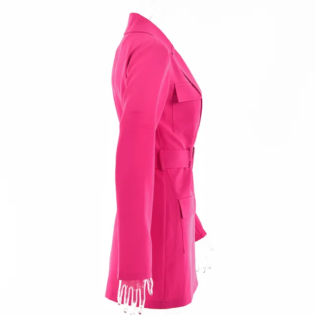 Thin Autumn New Turn-Down Collar Belt Coat Blazer Casual Women Pink Long Sleeve Pocket Jacket Single Suit 2021 Female Clothes 5