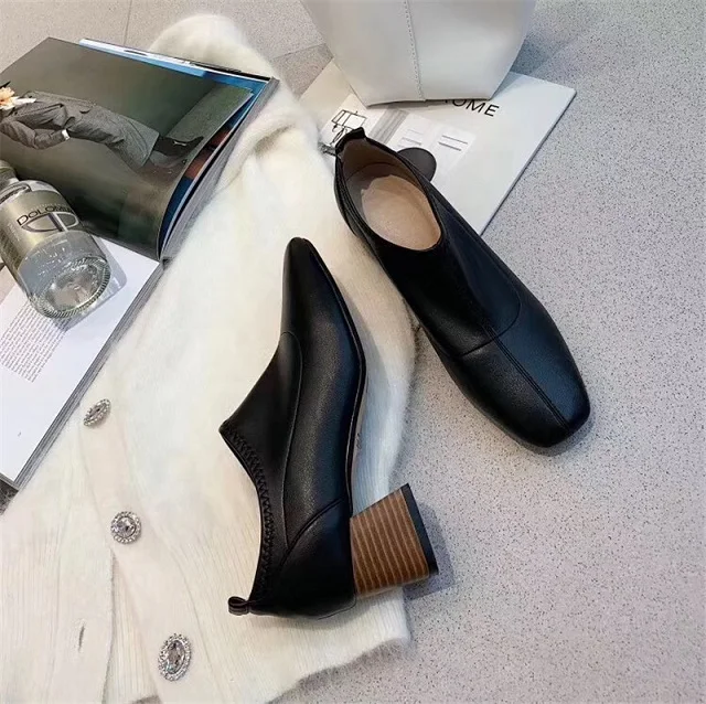Botines mujer; женская обувь с квадратным носком; Zapatos De Mujer; сезон осень; модные ботинки на квадратном каблуке; sapato feminino; пикантные однотонные ботинки