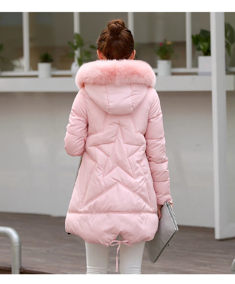 Ватная куртка с капюшоном и меховым помпоном длинное плотное зимнее пальто