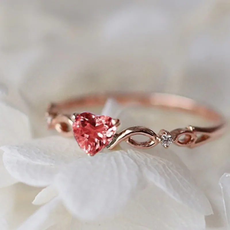 Изысканное кольцо, цветок, кристалл, кольца для женщин, свадебное сердце, циркониевое кольцо, розовое золото, anillos, для девушек, синие, красные кольца с драгоценными камнями, корейский стиль, R5