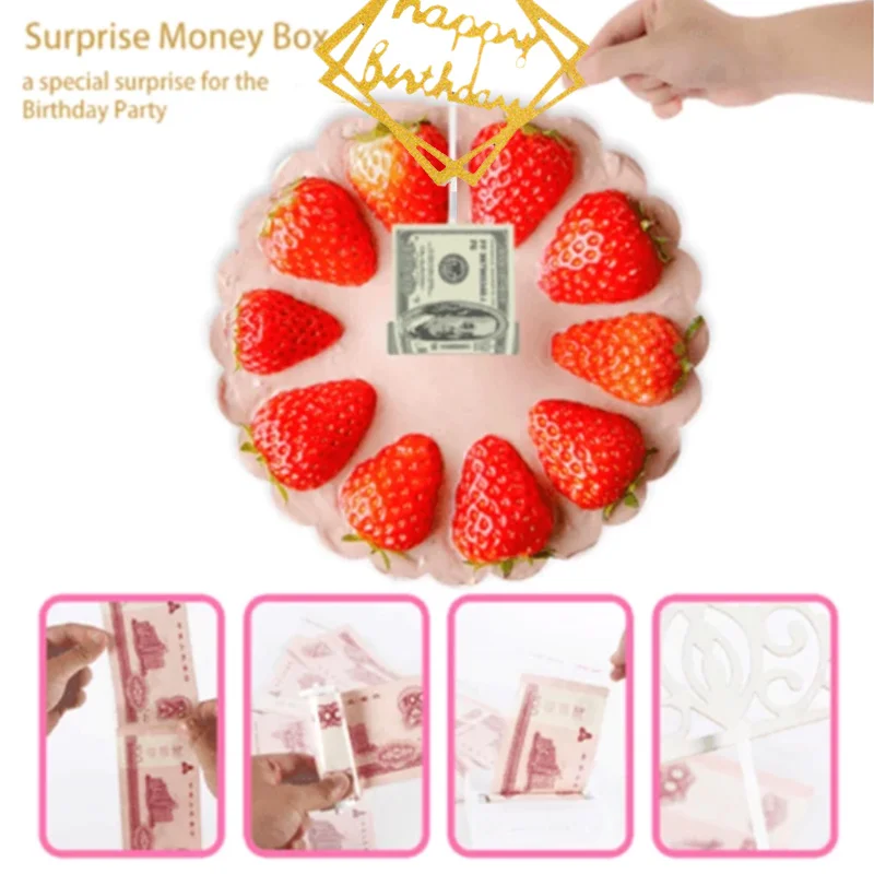 

Newly Cake ATM Happy Birthday Cake Topper Money Box Funny Pulling Making Mold TE889