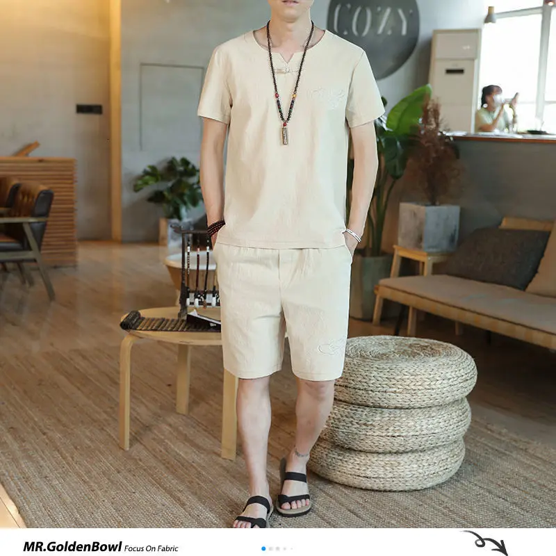 Privathinker Man 2020 Fashion Chinese Style Embroidery Tracksuit Man's Sets Summer Breathable Clothes Male Casual Oversize Suits | Мужская