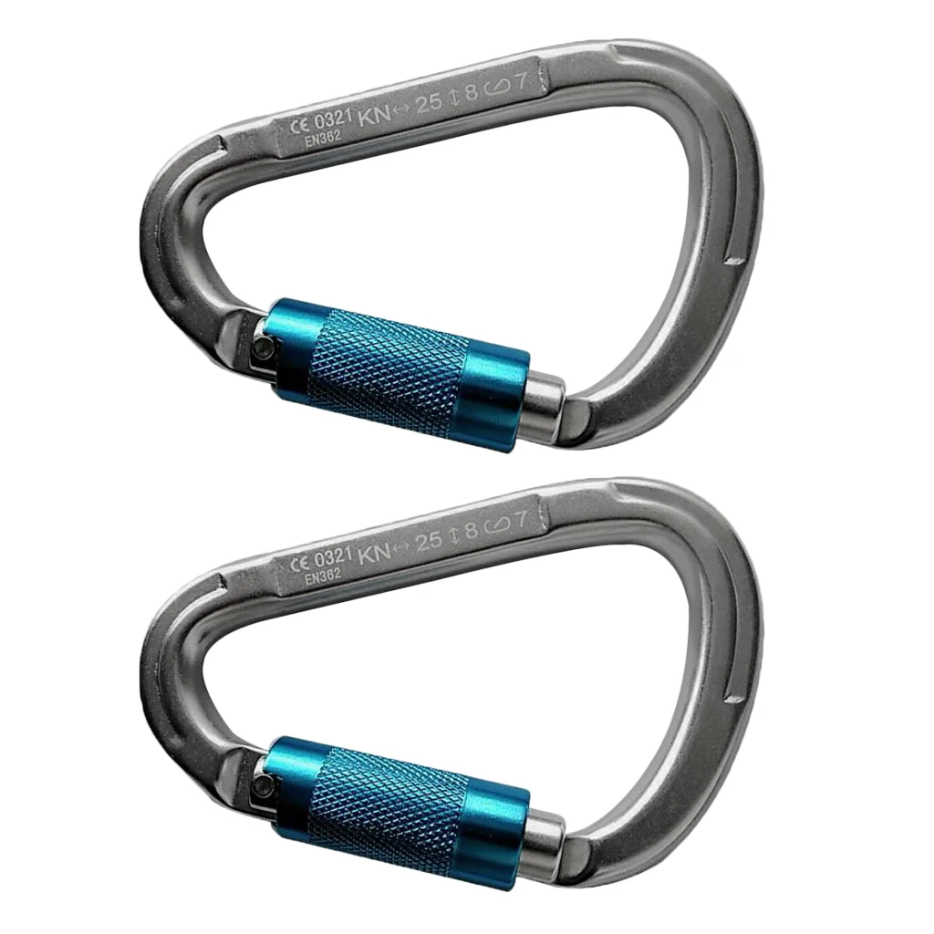 2pcs Screw Locking Gate Carabiners D-ring Locking Buckle for Mountaineering Rock Climbing Descending 25KKN