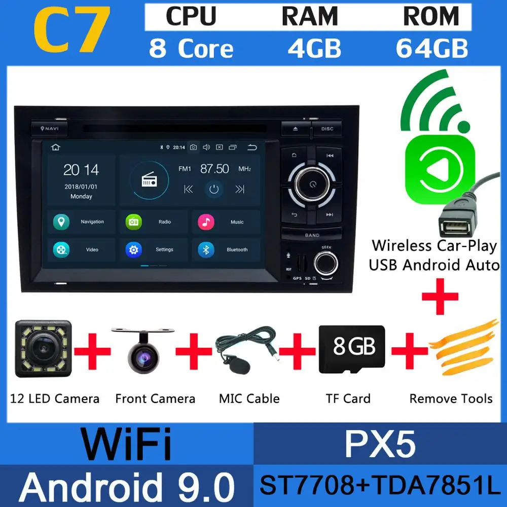 PX5 Wireless CarPlay PX6 4G+ 64G Android 9,0 автомобильный dvd-плеер для Audi A4 2002-2007 S4 RS4 8E 8F B9 B7 RNS-E головное устройство радио gps Мультимедиа DSP CarPlay - Цвет: PX5 Wireless CarPlay