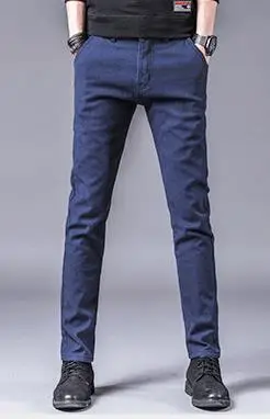 Dark Blue Новинка весны, мужские длинные штаны, прямые, с карманами и молнией, повседневные эластичные брюки B9D419S - Цвет: Dark Blue