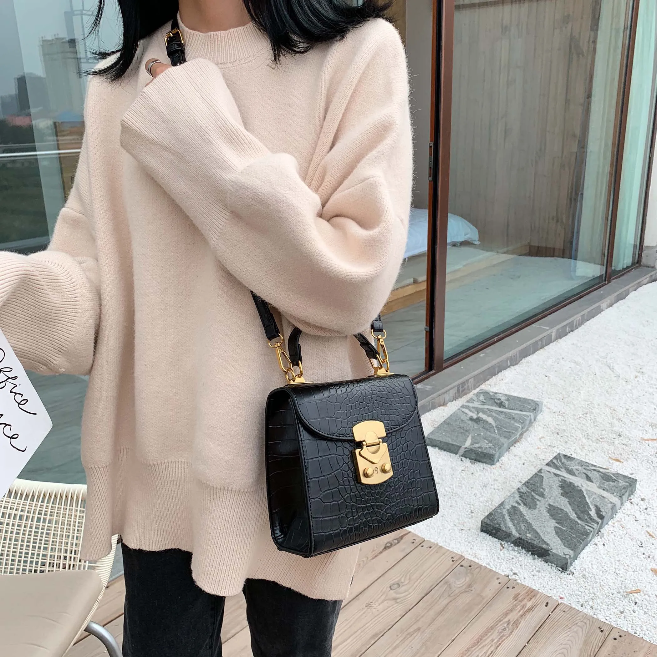  Mini Stone Pattern PU Leather Crossbody Bags For Women 2019 Lock Designer Shoulder Messenger Bag Fe - 4000201976302