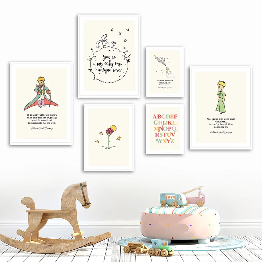 Numbers Letters Flower Little Prince Fox Anime Wall Art Canvas Painting Nordic Posters And Prints Wall Pictures Kids Room Decor