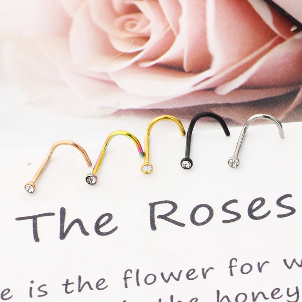 JUNLOWPY  Punk Style Piercing Nose Lip Jewelry Body Jewelry For Man Women Studs 2mm Rose Black Rinbow Screw Nose Stud Pin