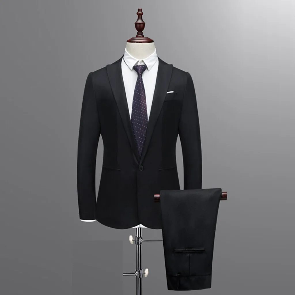 Весенне-осенние мужские костюмы, приталенный однотонный Блейзер на пуговицах, мужской повседневный деловой Блейзер, приталенный однотонный костюм - Цвет: Black
