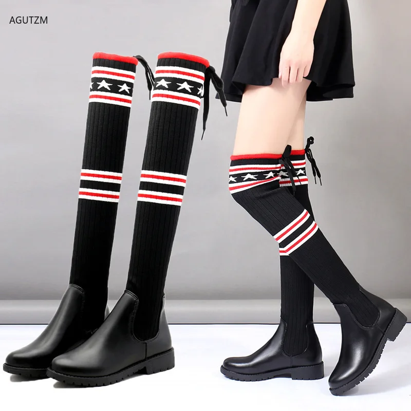 

2019 Women Socks Boots Long Slim Over The Knee High Boots Autumn Winter Elastic Booties flat Shoes zapatos de hombre z350
