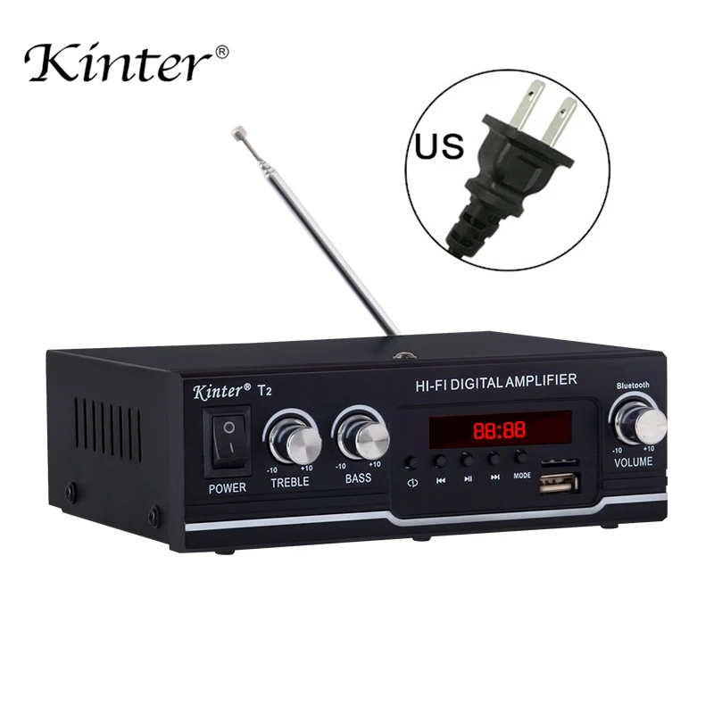 US plug Kinter T2 для bluetooth 2.0CH Усилитель Аудио 20 Вт с usb sd входом fm радио управление сабвуфер ВЧ питание AC220 DC 12 В - Цвет: US plug
