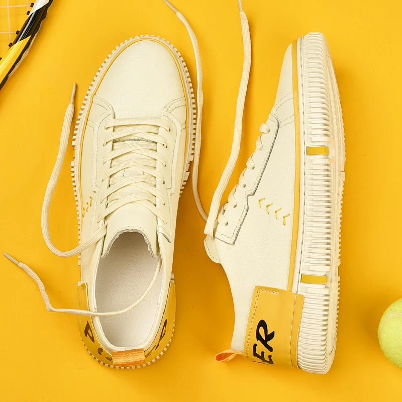 

Leather Shoes Foren Casual Footwear Beige Men Walking Shoes Mens Comfortable Youth Casual Shoes S2601-2625 C1